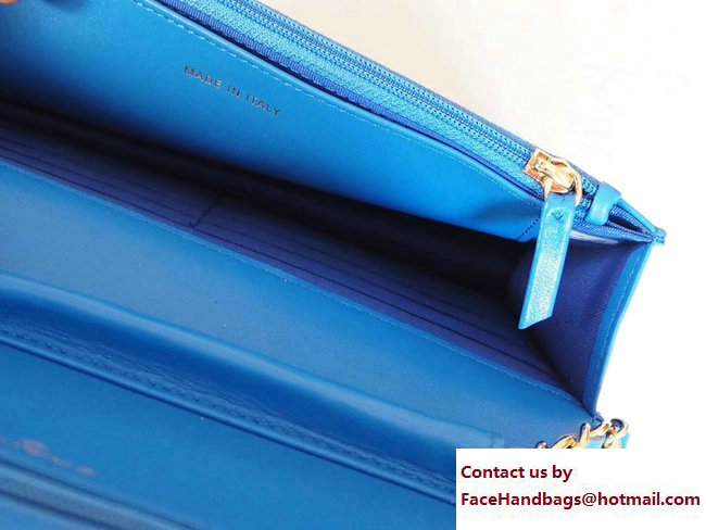 Chanel Chevron Sheepskin Wallet On Chain WOC Bag Blue/Gold 2017