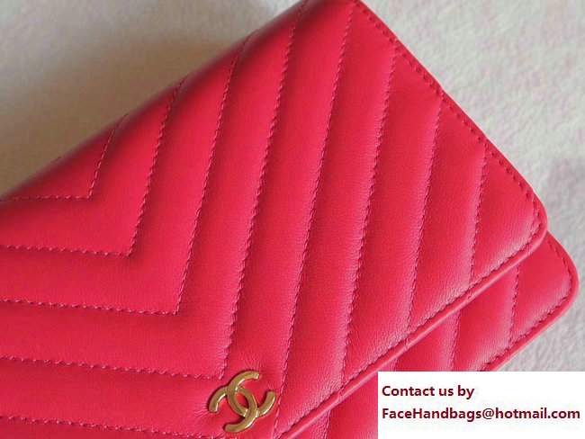 Chanel Chevron Sheepskin Wallet On Chain WOC Bag Fuchsia/Gold 2017