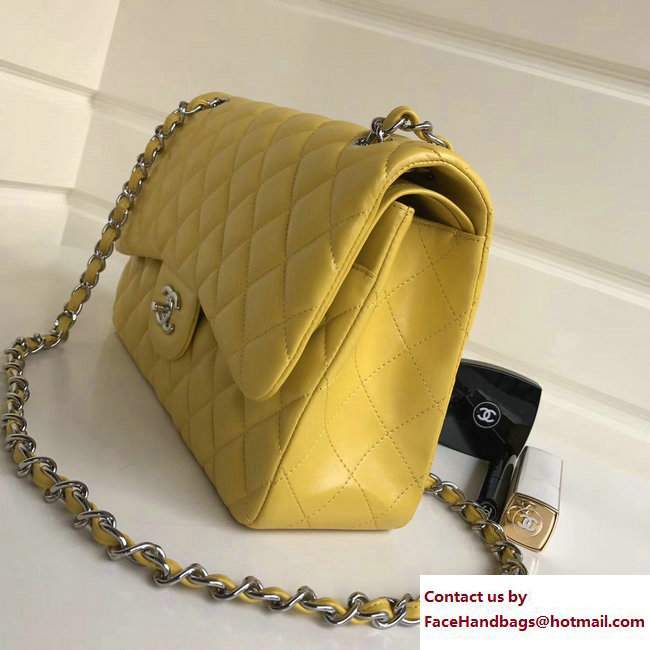 Chanel Classic Flap Bag A1113 in Lambskin Leather yellow with Silver Hardware
