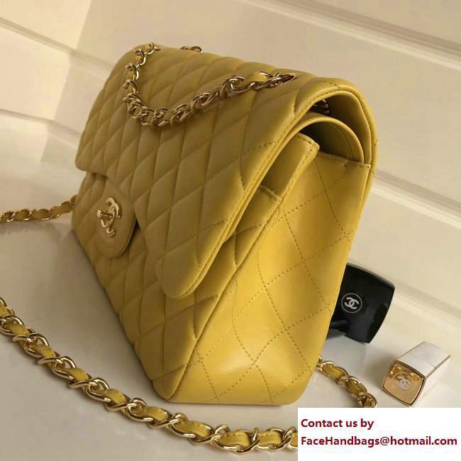 Chanel Classic Flap Bag A1113 in Lambskin Leather yellow with golden Hardware