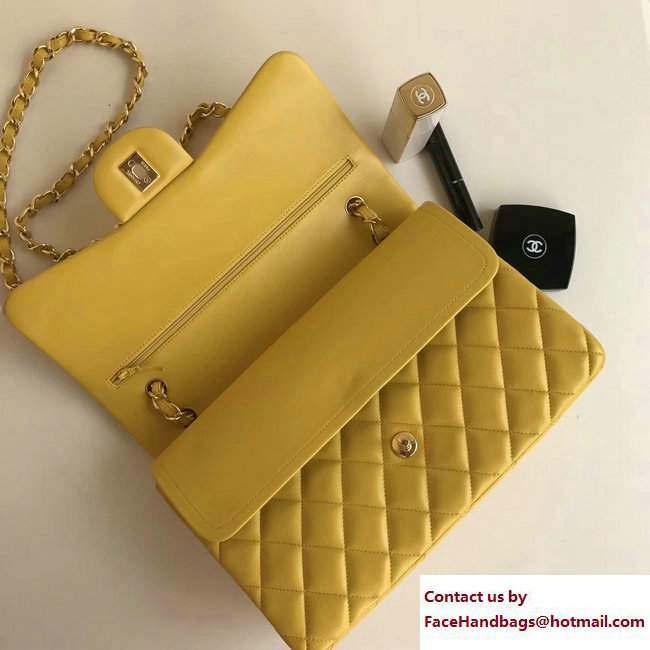 Chanel Classic Flap Bag A1113 in Lambskin Leather yellow with golden Hardware