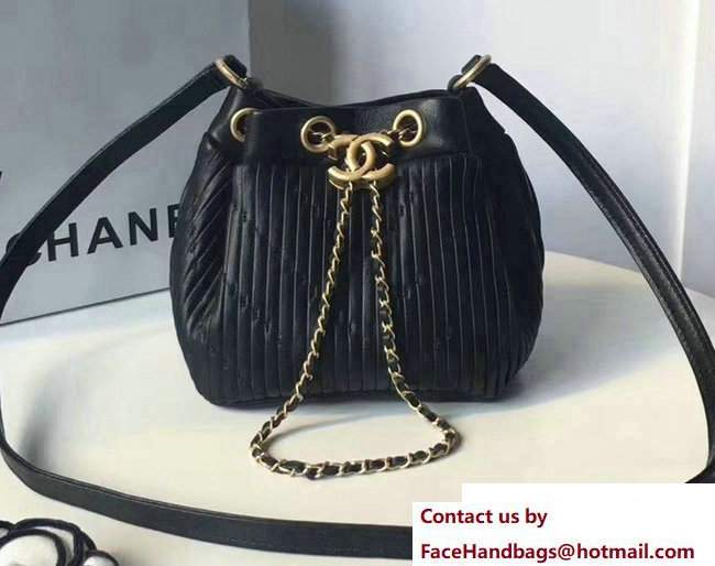 Chanel Coco Pleats Mini Drawstring Bag A91757 Black Cruise 2018