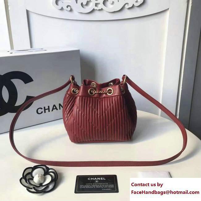 Chanel Coco Pleats Mini Drawstring Bag A91757 Burgundy Cruise 2018 - Click Image to Close