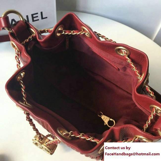 Chanel Coco Pleats Mini Drawstring Bag A91757 Burgundy Cruise 2018