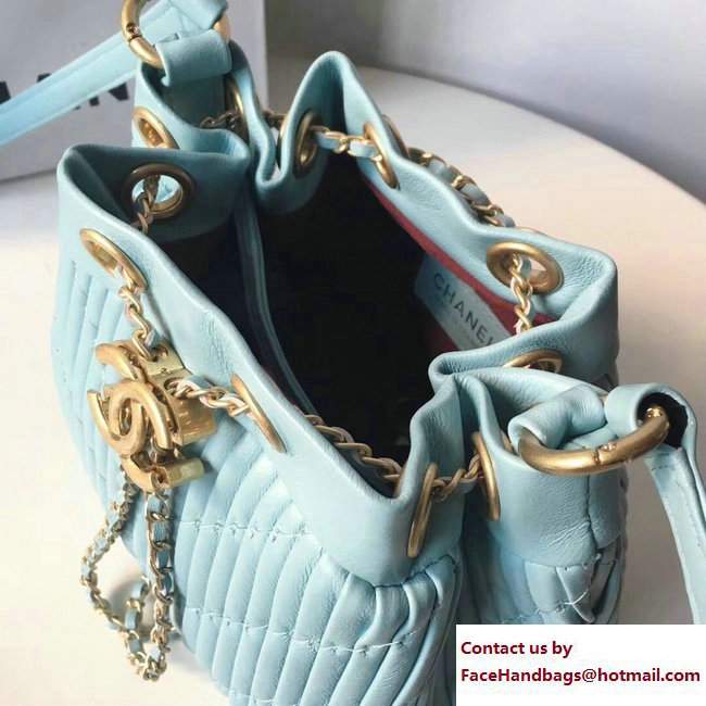 Chanel Coco Pleats Mini Drawstring Bag A91757 Sky Blue Cruise 2018 - Click Image to Close