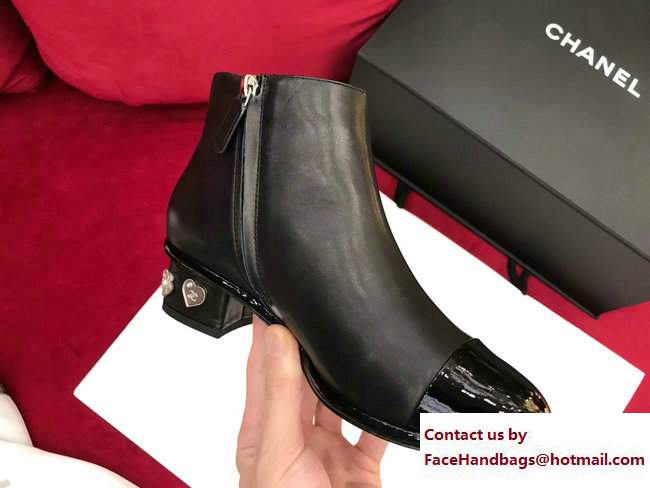 Chanel Embellished Heel 4cm Black Short Boots G33264 Calfskin/Patent 2017