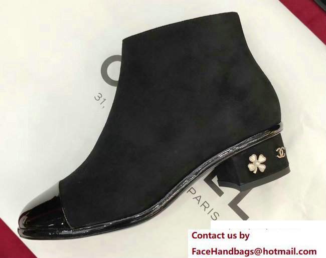 Chanel Embellished Heel 4cm Black Short Boots G33264 Kidskin/Patent Calfskin 2017