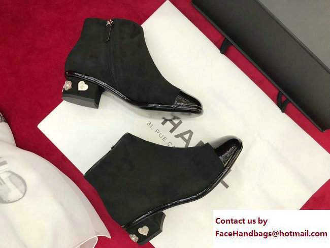 Chanel Embellished Heel 4cm Black Short Boots G33264 Kidskin/Patent Calfskin 2017