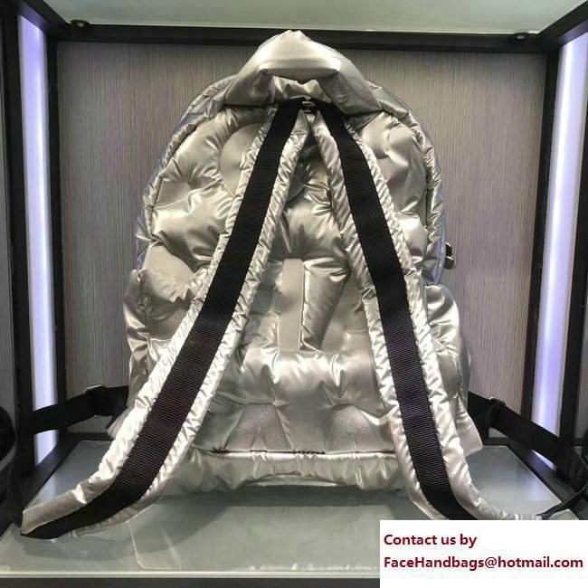 Chanel Embossed Nylon Doudoune Small Backpack Bag A91933 Silver 2017
