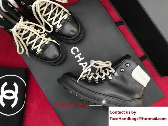 Chanel Fur Lace-up Short Boots Black 2017