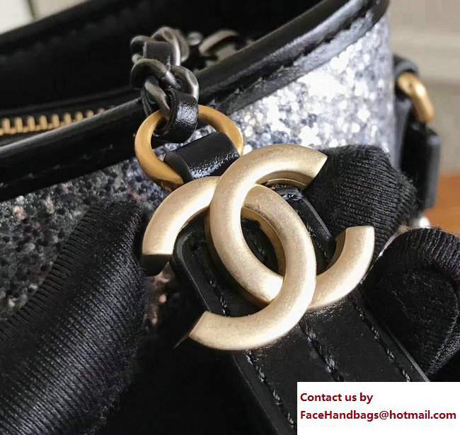 Chanel Gabrielle Medium Hobo Bag A93824 Glittered Silver/Black 2017