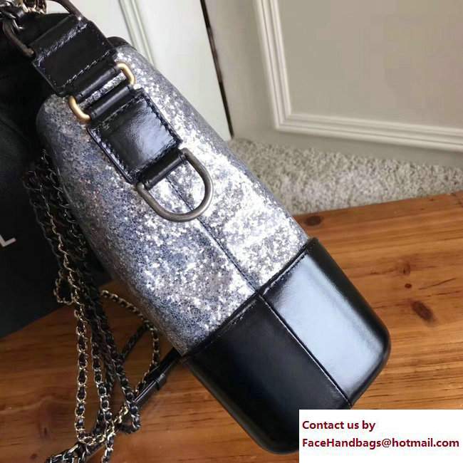 Chanel Gabrielle Medium Hobo Bag A93824 Glittered Silver/Black 2017