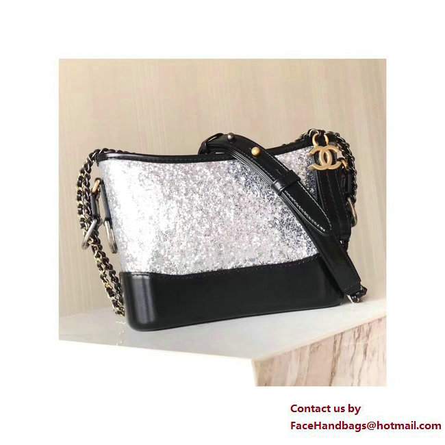 Chanel Gabrielle Small Hobo Bag A91810 Glittered Silver/Black 2017