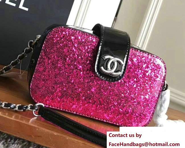 Chanel Glittered PVC and Patent Calfskin Evening On The Moon Camera Case Bag A91991 Fuchsia/Black 2017