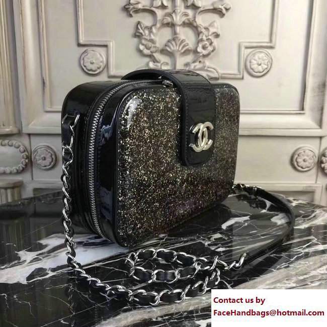 Chanel Glittered PVC and Patent Calfskin Evening On The Moon Camera Case Large Bag A91992 Black 2017