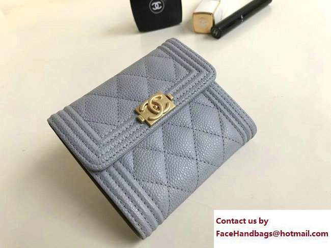 Chanel Gold-Tone Metal Boy Small Wallet A80734 Grained Calfskin Light Gray 2017 - Click Image to Close