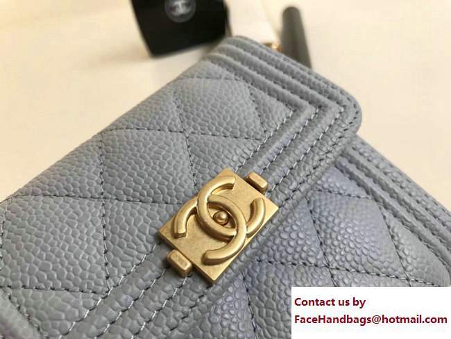 Chanel Gold-Tone Metal Boy Small Wallet A80734 Grained Calfskin Light Gray 2017
