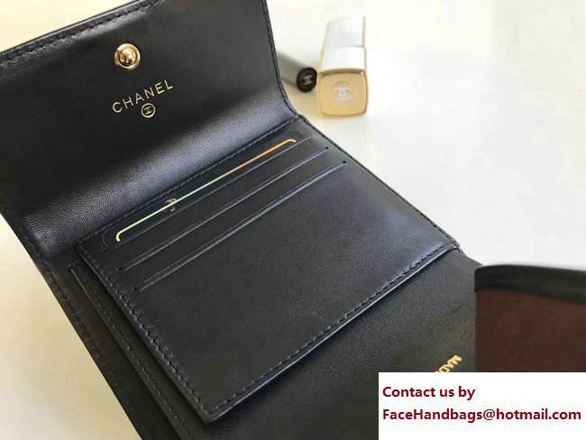 Chanel Gold-Tone Metal Boy Small Wallet A80734 Lambskin Black 2017