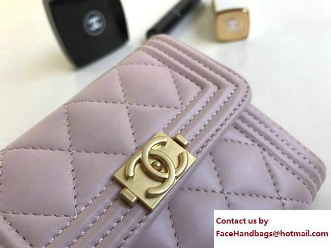 Chanel Gold-Tone Metal Boy Small Wallet A80734 Lambskin Light Pink 2017 - Click Image to Close