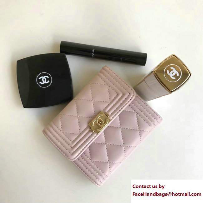 Chanel Gold-Tone Metal Boy Small Wallet A80734 Lambskin Light Pink 2017