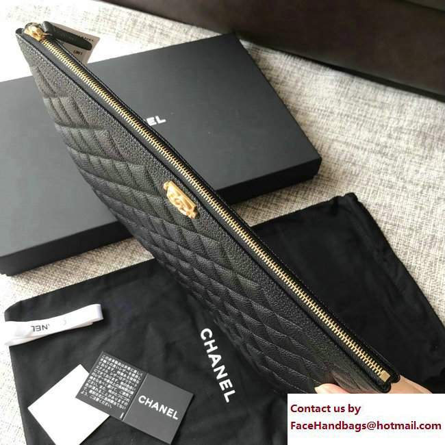 Chanel Grained Calfskin Boy Large Pouch Clutch Bag A80570 Black/Gold 2017