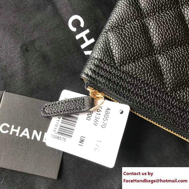 Chanel Grained Calfskin Boy Large Pouch Clutch Bag A80570 Black/Gold 2017