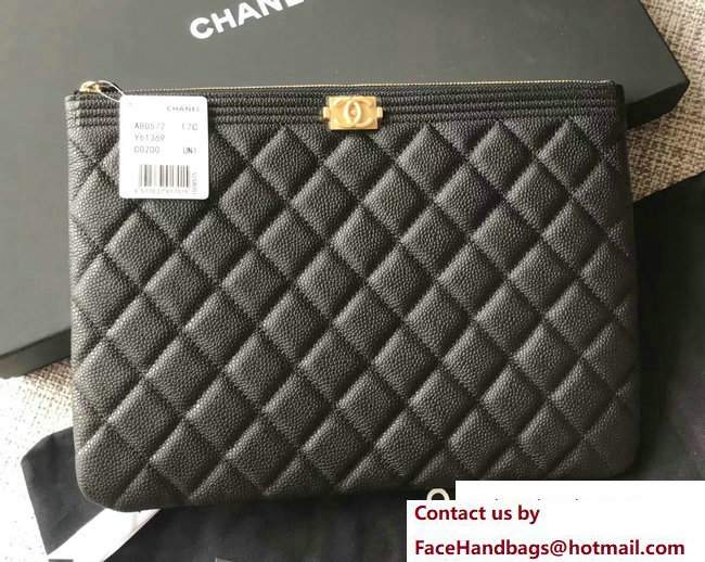 Chanel Grained Calfskin Boy Small Pouch Clutch Bag A80571 Black/Gold 2017