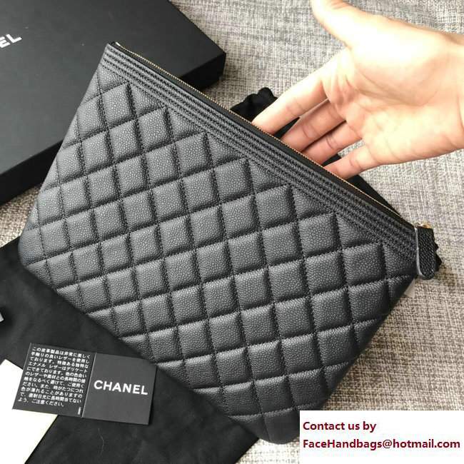Chanel Grained Calfskin Boy Small Pouch Clutch Bag A80571 Black/Gold 2017