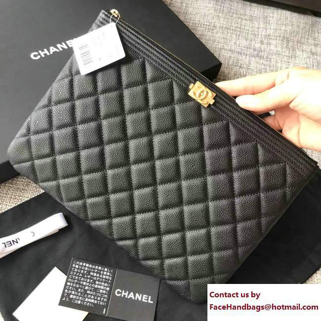 Chanel Grained Calfskin Boy Small Pouch Clutch Bag A80571 Black/Gold 2017 - Click Image to Close
