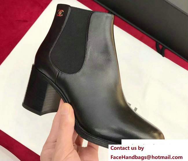 Chanel Heel 6.5cm Glazed Calfskin Short Boots G33353 Black 2017 - Click Image to Close