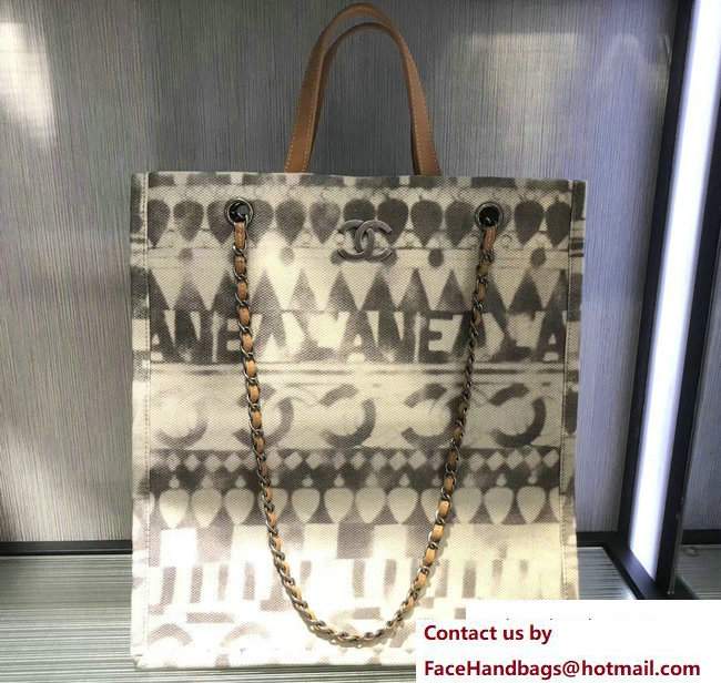 Chanel Iliad Printed Toile Large Shopping Bag A91746 Cruise 2018 - Click Image to Close