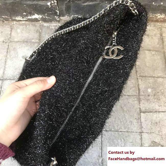 Chanel Knit Pluto Glitter Large Shopping Bag A91989 Black 2017 - Click Image to Close
