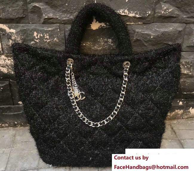 Chanel Knit Pluto Glitter Large Shopping Tote Bag A91988 Black 2017 - Click Image to Close