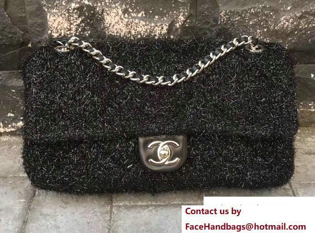 Chanel Knit Pluto Glitter Medium Flap Bag A91984 Black 2017