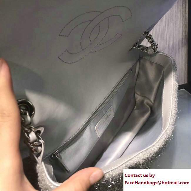 Chanel Knit Pluto Glitter Medium Flap Bag A91984 Silver 2017