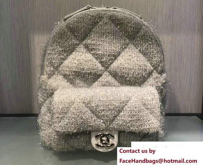 Chanel Knit Pluto Glitter Mini Backpack Bag Silver 2017