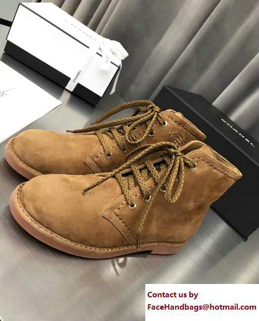 Chanel Lace-up Short Boots Suede Khaki Fall Winter 2017 - Click Image to Close