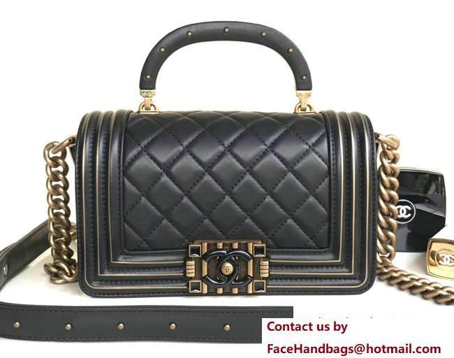 Chanel Lambskin/Resin Boy Handle Small Flap Bag Black 2017 - Click Image to Close