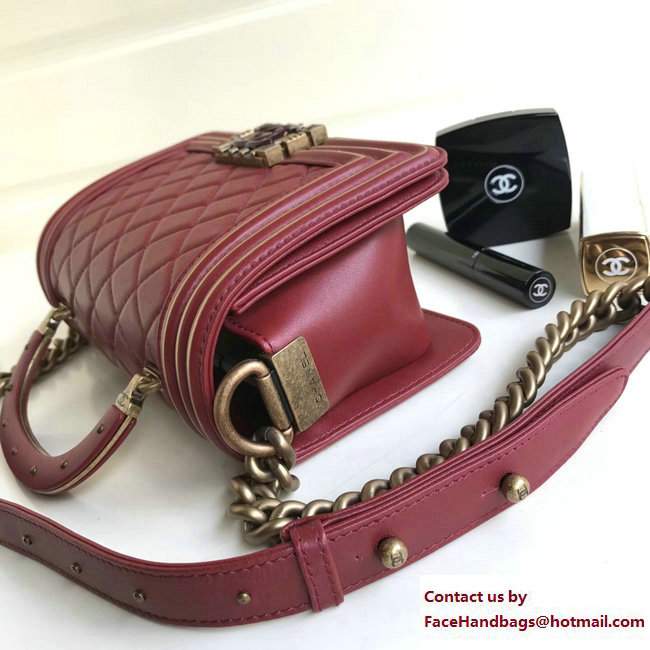 Chanel Lambskin/Resin Boy Handle Small Flap Bag Burgundy 2017 - Click Image to Close