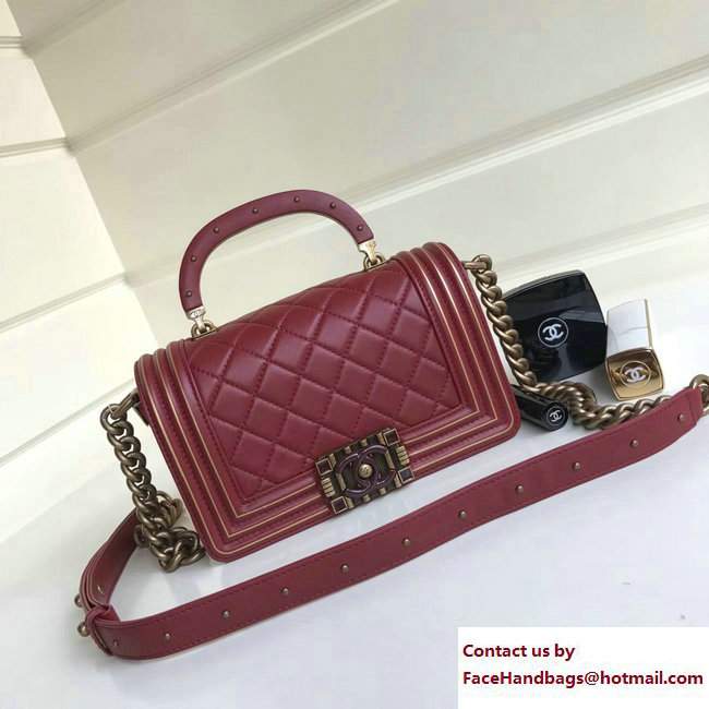 Chanel Lambskin/Resin Boy Handle Small Flap Bag Burgundy 2017 - Click Image to Close
