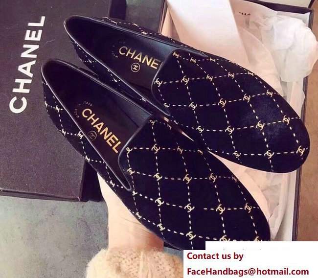 Chanel Logo Print Velvet Loafers G33126 Black 2017