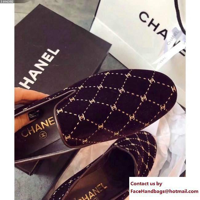 Chanel Logo Print Velvet Loafers G33126 Burgundy 2017