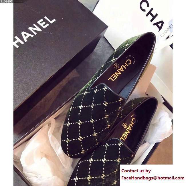 Chanel Logo Print Velvet Loafers G33126 Green 2017