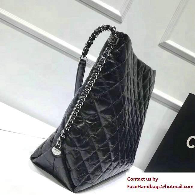 Chanel Metallic Crumpled Calfskin Big Bang Large Hobo Bag A91977 Black 2017