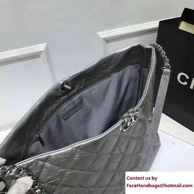 Chanel Metallic Crumpled Calfskin Big Bang Large Hobo Bag A91977 Silver 2017 - Click Image to Close
