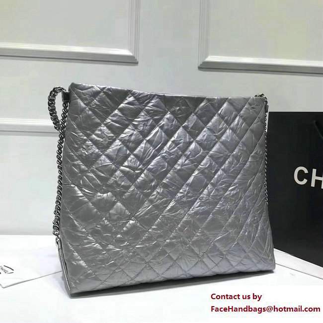 Chanel Metallic Crumpled Calfskin Big Bang Large Hobo Bag A91977 Silver 2017