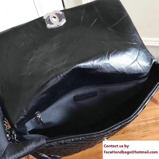 Chanel Metallic Crumpled Calfskin Chevron Space Suit Flap Bag A91978 Black 2017 - Click Image to Close