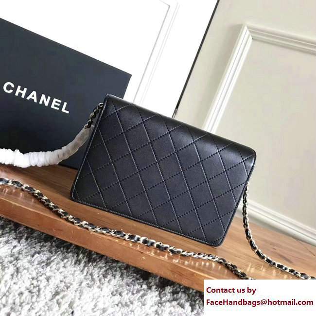 Chanel Metallic Lambskin Wallet On Chain WOC Bag A84327 Black 2017