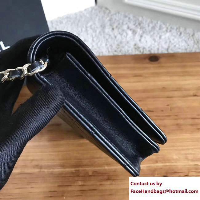 Chanel Metallic Lambskin Wallet On Chain WOC Bag A84327 Black 2017 - Click Image to Close