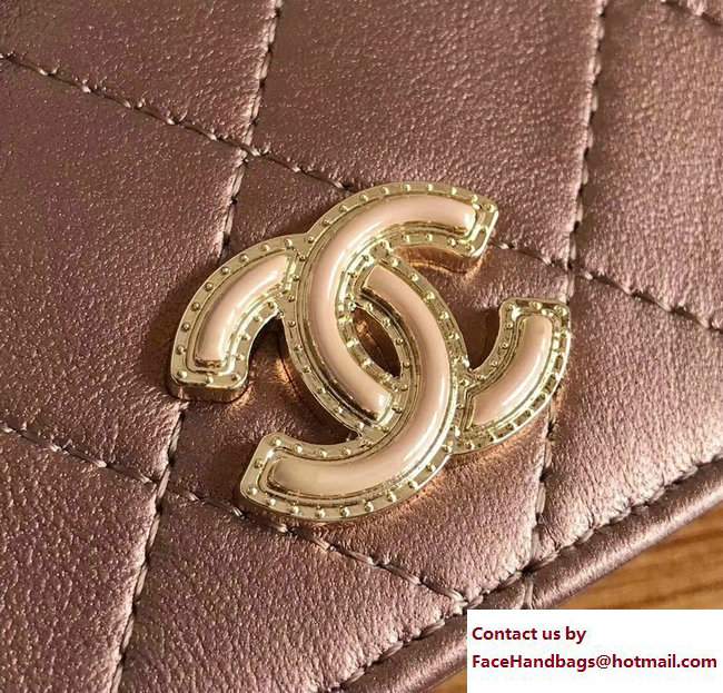 Chanel Metallic Lambskin Wallet On Chain WOC Bag A84327 Pink Gold 2017